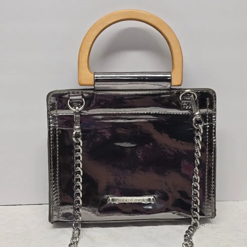 Abbie & Emmie Silver Faux Leather Wooden Handle Satchel With Shoulder Chain
